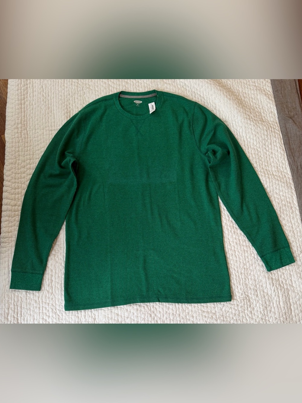 Old Navy Men's Green Crewneck Waffle Long Sleeve T-Shirt